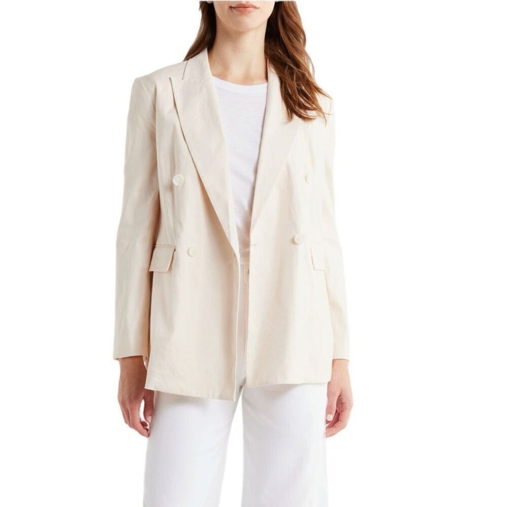 NWT Rag + Bone Emile double breasted linen blend blazer in ivory Size 8